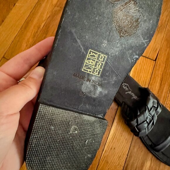 Free People Black Woven Braided Leather Slide Sandals EU 39 US 8.5 - Picture 4 of 4